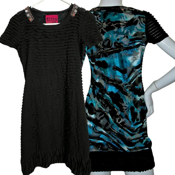 CUSTO Barcelona Black and Blue Ruffled Mini Dress Size: XS - Picture 1 of 13